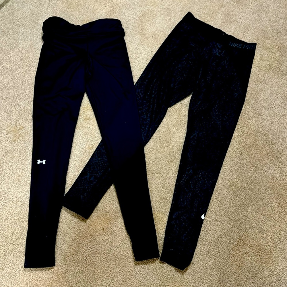 LOT of M Under Armor NWOT Black Reaction fleece lined & Nike Pro Dri Fit M Black